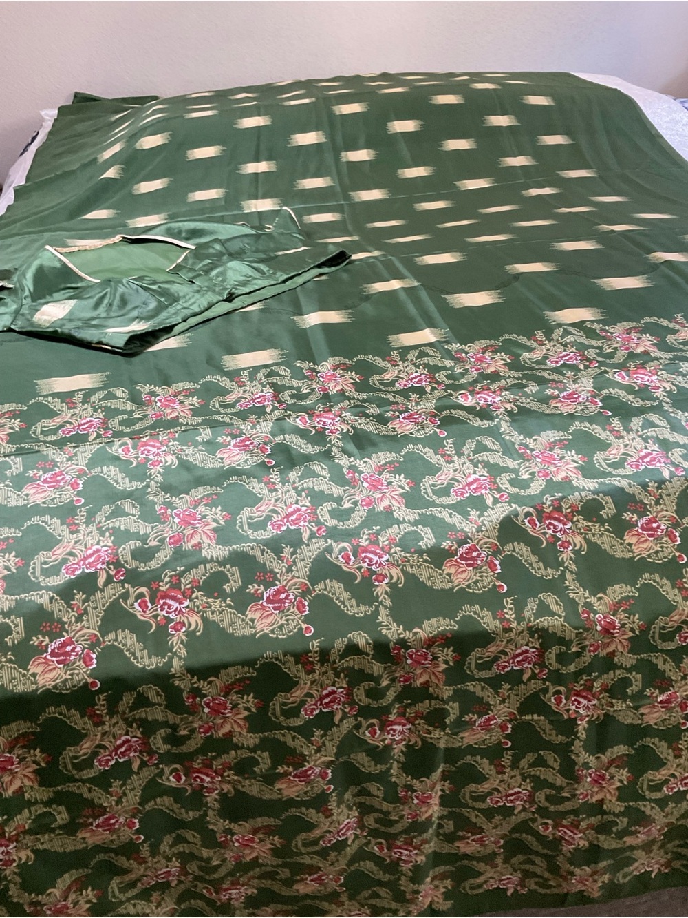 Green Resham Silk Saree with matching Blouse